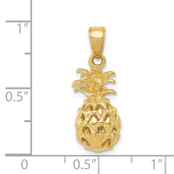 14k Yellow Gold Small 3D Cutout Pineapple Pendant - Picture 4 of 5